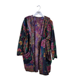 JOHNNY WAS HOODIE ROBE DESIGNER LOUNGEWEAR PINK GREEN MEDIUM