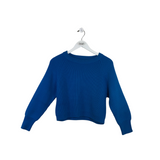 ZARA 3/4 SLEEVE CROP SWEATER BLUE MEDIUM