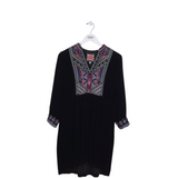 JOHNNY WAS EMBROIDERED 3/4 SLEEVE DESIGNER DRESS BLACK CORAL XS