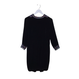 JOHNNY WAS EMBROIDERED 3/4 SLEEVE DESIGNER DRESS BLACK CORAL XS