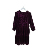 JOHNNY WAS EMBROIDERED 3/4 SLEEVE DESIGNER DRESS MAROON XS