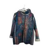 JOHNNY WAS SHERPA HOODIE EMBROIDERED DESIGNER COAT CORAL BLUE MEDIUM