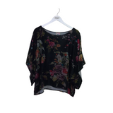 JOHNNY WAS FLORAL CAP SLEEVE DESIGNER TOP BLACK RED XL