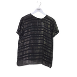 EILEEN FISHER NWT$218 SHORT SLEEVE DESIGNER TOP BLACK SILVER LARGE