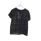 EILEEN FISHER NWT$218 SHORT SLEEVE DESIGNER TOP BLACK SILVER LARGE