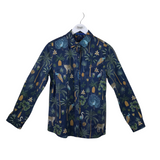 J MCLAUGHLIN PRINT LONG SLEEVE DESIGNER BLOUSE BLUE GREEN SMALL