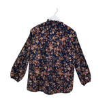 MILLE PRINT LONG SLEEVE DESIGNER BLOUSE NAVY BROWN XSMALL