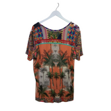JOHNNY WAS SHORT SLEEVE TEE DESIGNER TOP PINK GREEN XLARGE