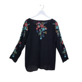 JOHNNY WAS EMBROIDERED LONG SLEEVE DESIGNER TOP BLACK MULTI MEDIUM