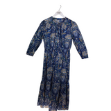 J MCLAUGHLIN 3/4 SLEEVE MAXI DESIGNER DRESS BLUE YELLOW SMALL