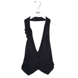 DOLCE & GABBANA HALTER WOOL BLEND LUXE VEST BLACK 40