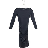 CHIARA BONI PRINT RUCHED LONG SLEEVE DESIGNER DRESS NAVY 6