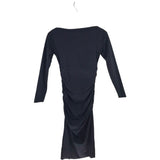 CHIARA BONI PRINT RUCHED LONG SLEEVE DESIGNER DRESS NAVY 6