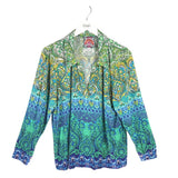 JOHNNY WAS POLO LONG SLEEVE DESIGNER TOP GREEN BLUE XXLP