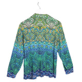 JOHNNY WAS POLO LONG SLEEVE DESIGNER TOP GREEN BLUE XXLP