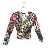JUST CAVALLI PRINT LONG SLEEVE DESIGNER TOP MULTI XSMALL