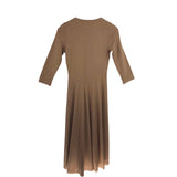 BLOOMINGDALE'S WOOL 3/4 SLEEVE MAXI DESIGNER DRESS BROWN 2P