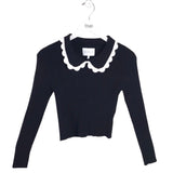 MABLE COLLAR TRIM LONG SLEEVE SWEATER BLACK WHITE SMALL