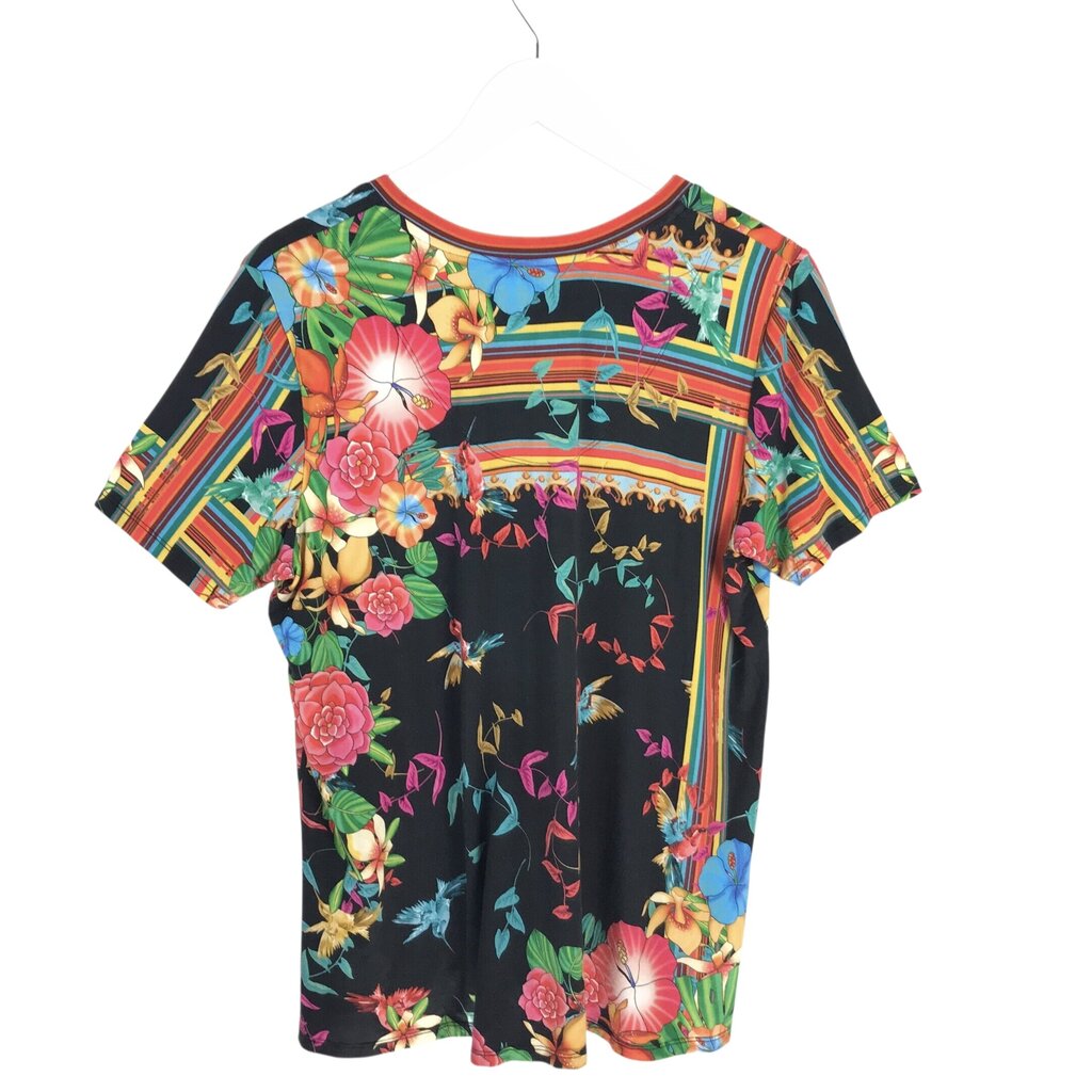 JOHNNY WAS FLORAL SHORT SLEEVE DESIGNER TOP PINK YELLOW MEDIUM