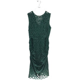 MILLY LACE RUCHED SLEEVELESS DESIGNER DRESS GREEN 12