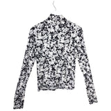 ALICE + OLIVIA FLORAL KNIT MOCK NECK LONG SLEEVE DESIGNER TOP BLACK WHITE LARGE