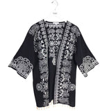 THML EMBROIDERED SHORT SLEEVE KIMONO BLACK WHITE MEDIUM