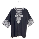 THML EMBROIDERED SHORT SLEEVE KIMONO BLACK WHITE MEDIUM