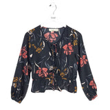 FLORAL TIES LONG SLEEVE BLOUSE BLACK MULTI SMALL
