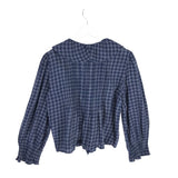 DOEN PLAID LONG SLEEVE DESIGNER BLOUSE NAVY WHITE XLARGE