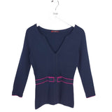CAROLINA HERRERA LONG SLEEVE TUNIC DESIGNER SWEATER NAVY PURPLE SMALL