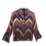 ALICE + OLIVIA NWT$350 PRINT LONG SLEEVE DESIGNER BLOUSE BLACK MULTI LARGE