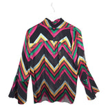 ALICE + OLIVIA NWT$350 PRINT LONG SLEEVE DESIGNER BLOUSE BLACK MULTI LARGE