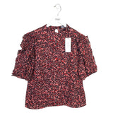 KAREN MILLEN NWT$170 RUFFLE SLEEVE DESIGNER TOP BLACK MAUVE 8