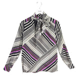 NWT$286 SILK PRINT LONG SLEEVE DESIGNER TOP WHITE BLACK MEDIUM
