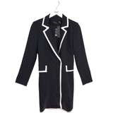 ALICE + OLIVIA NWT$495 TRIM BOUBLE BREASTED LONG LINE DESIGNER BLAZER BLACK WHITE 6