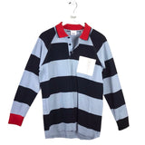 BURBERRY LONDON RUGBY STRIPE POLO LONG SLEEVE MEN SHIRT NAVY LT BLUE SMALL