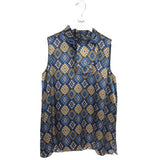 LAFAYETTE 148 100% SILK SLEEVELESS DESIGNER TOP NAVY GOLD MEDIUM