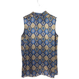 LAFAYETTE 148 100% SILK SLEEVELESS DESIGNER TOP NAVY GOLD MEDIUM