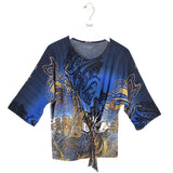 CLARA SUN WOO DOLMAN SLEEVE DESIGNER TOP BLUE BLACK MEDIUM