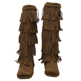 MINNETONKA SUEDE FRINGE BOOT BOOTS BROWN 8