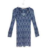 TORY BURCH LONG SLEEVE DESIGNER DRESS BLUE CREAM SMALL