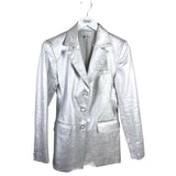 WAYF FAUX LEATHER METALLIC BLAZER SILVER XSMALL