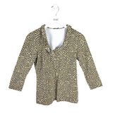 J MCLAUGHLIN RUFFLE 3/4 SLEEVE DESIGNER TOP YELLOW BLACK XSMALL