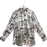 GUESS NWT PRINT LONG SLEEVE BLOUSE WHITE BLACK LARGE