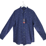 CHAPS NWT$55 PRINT LONG SLEEVE MEN SHIRT NAVY WHITE XLARGE