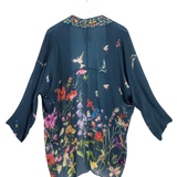 JOHNNY WAS EMBROIDERED 3/4 SLEEVE DESIGNER CARDIGAN BLUE MULTI MEDIUM