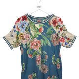 JOHNNY WAS SHORT SLEEVE DESIGNER TOP BLUE PNK MEDIUM