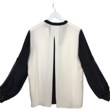 ELIE TAHARI LONG SLEEVE SILK DESIGNER TOP BLACK WHITE LARGE