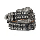 Black Skull Buckle With Black & Crystal Shiny Rhinestone Belt