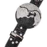 Black Strap Earth World Buckle Belt With Silver & Black Studded Rhinestone